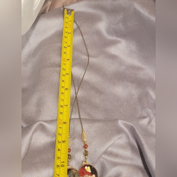 Vintage Enamel Cloisonne Floral Heart Pendant - Picture 5 of 9